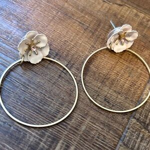 Gold Hoop Earrings with Pink Flower Studs